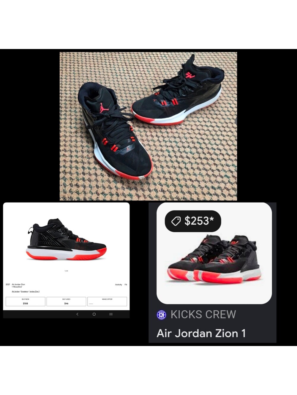 Nike Air Jordan Zion 1 "Bloodline" basketball sz 12 US